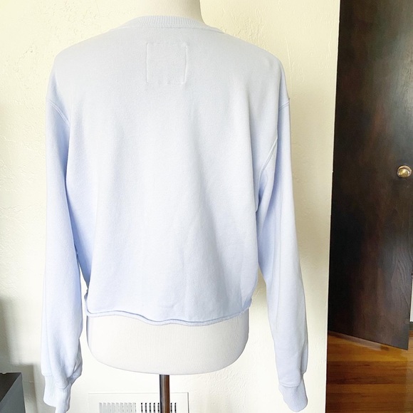 Embroidered Sun & Stars Baby Blue Hollister Crop Crewneck Sweatshirt Size M - Picture 3 of 5
